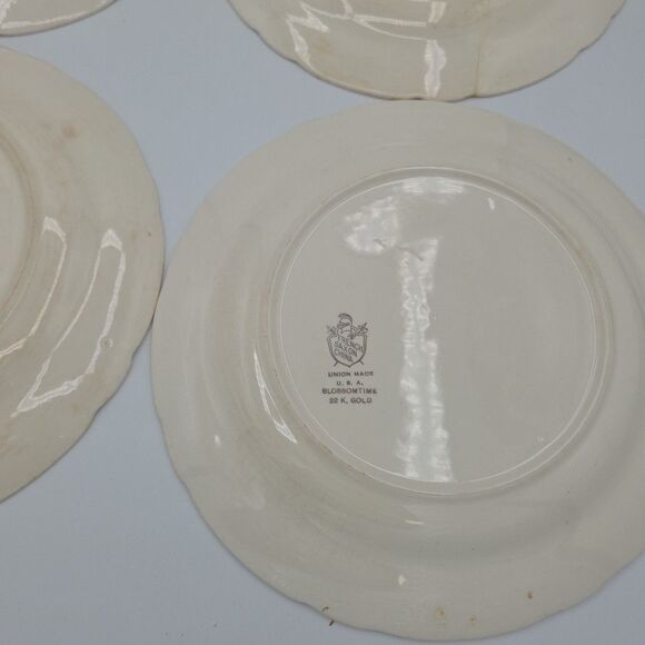 French Saxon China 22k Blossomtime 9.25 Inch Diameter Gold Plates Set Of 4 Lot 1 - Picture 8 of 10